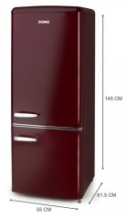 Retro chladnička s mrazničkou dole - bordó - DOMO DO91707R