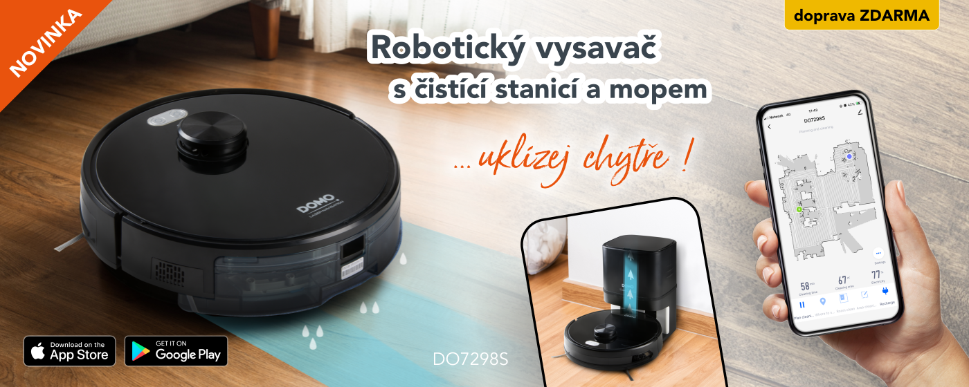 Novinka - Robotický vysavač s čistící stanicí a mopem - DOMO DO7298S